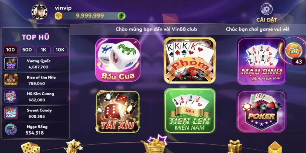 Vin88 kho game bài và nổ hũ đa dạng chất lượng cao